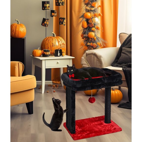 New Small Gothic Cat Tree with Scratching Post, Perch & Dangling Balls for Cats - Picture 6 of 8